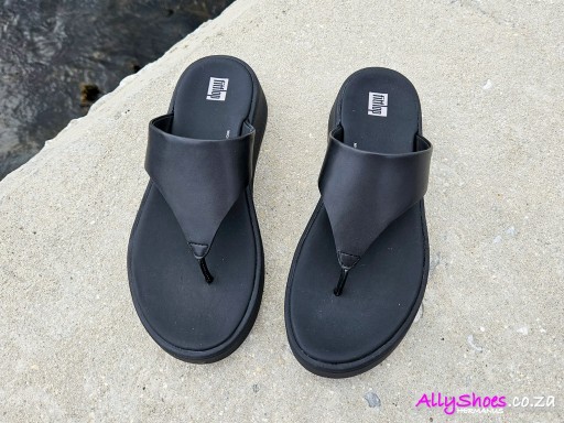 Fitflop, F-Mode Flatform Toe-Post, All Black