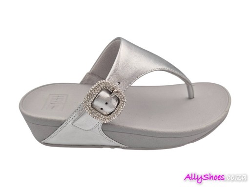 Fitflop, Lulu Crystal Buckle Toe Post, Silver