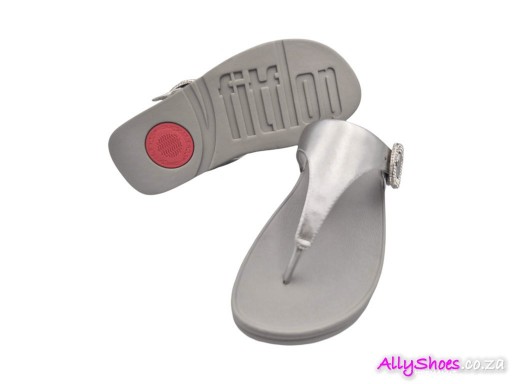 Fitflop, Lulu Crystal Buckle Toe Post, Silver