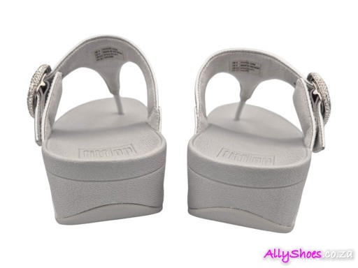 Fitflop, Lulu Crystal Buckle Toe Post, Silver