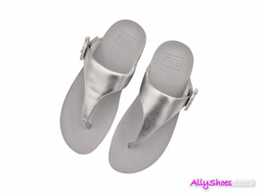 Fitflop, Lulu Crystal Buckle Toe Post, Silver