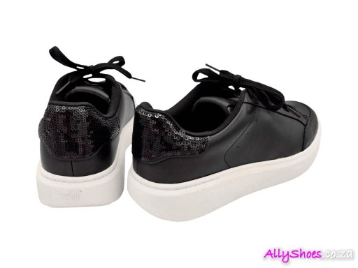 Fitflop, RTG Sequin-Backtab Leather Sneaker, Black Fitflop, RTG Sequin-Backtab Leather Sneaker, Black